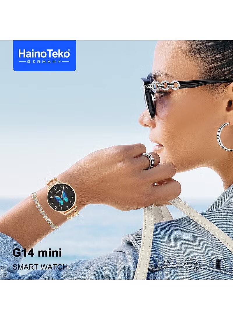 Mini Smart Watch With Stylish Analog Watch Beautifully Designed Bracelet and 3 Pair Straps Designed For Women Gold