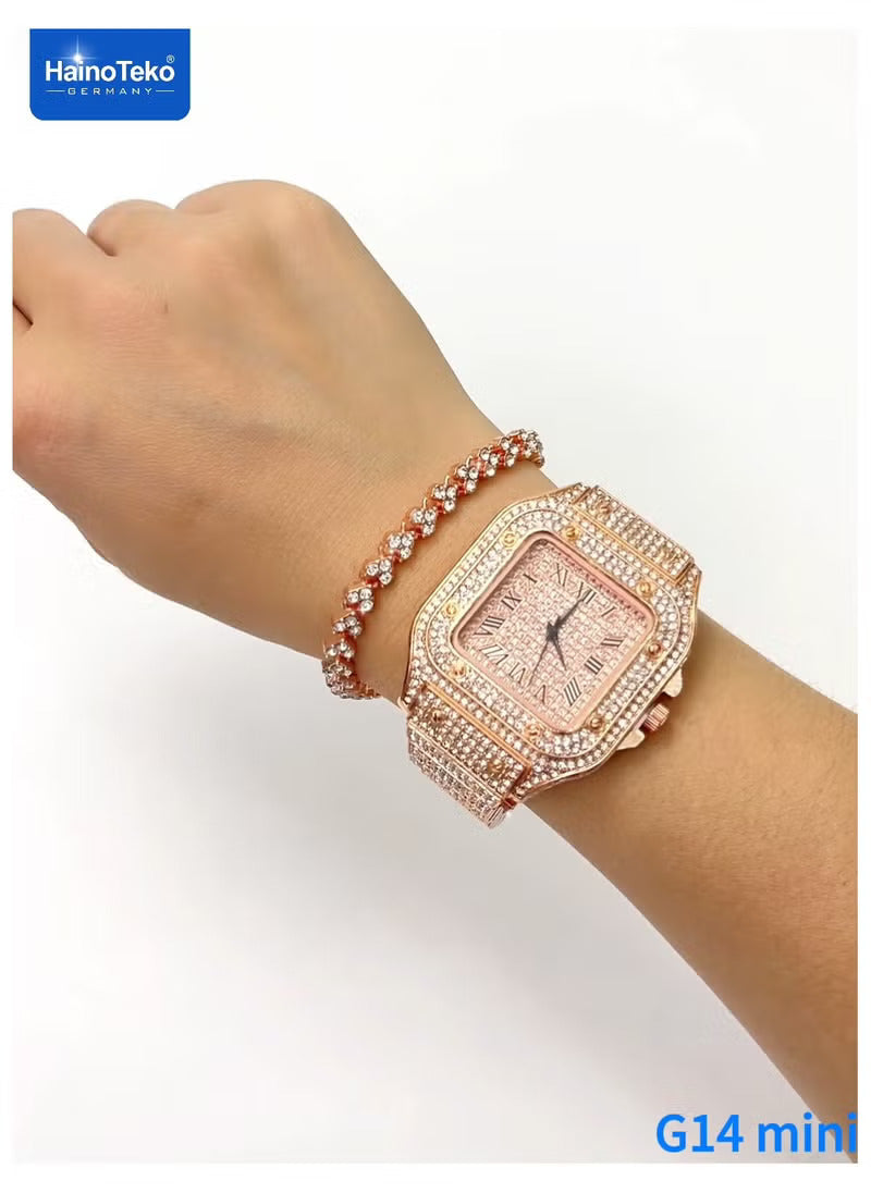 Mini Smart Watch With Stylish Analog Watch Beautifully Designed Bracelet and 3 Pair Straps Designed For Women Gold